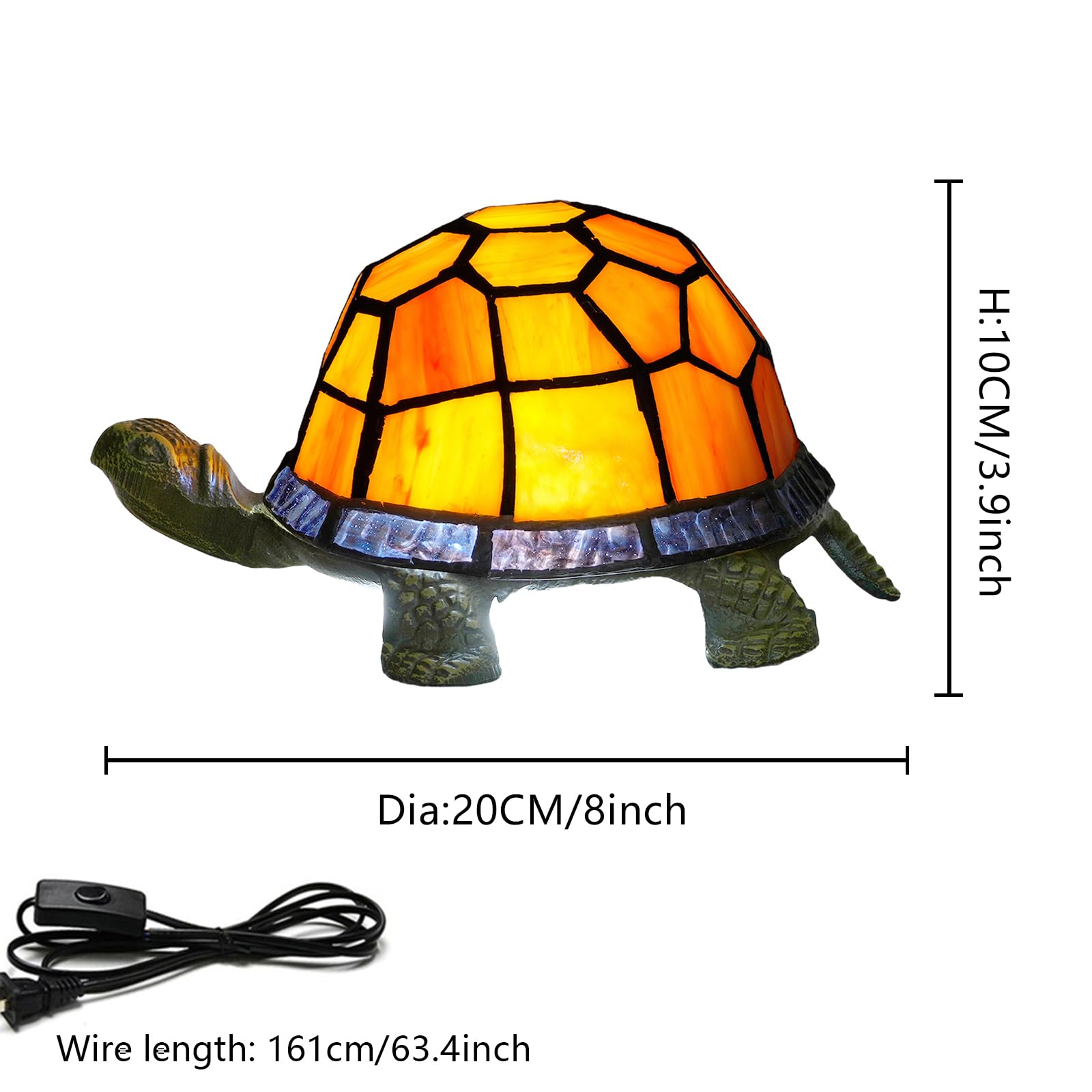 NUODITOS Orange Turtle Lamp Tiffany Bedside Table Lamp Retro Decor